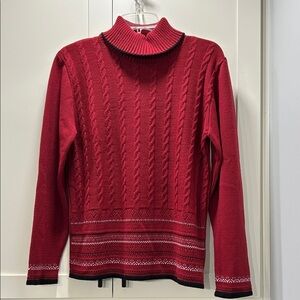 Vintage Excelsior Red, Gray, and Black Cable Knit turtleneck Women's Sweater